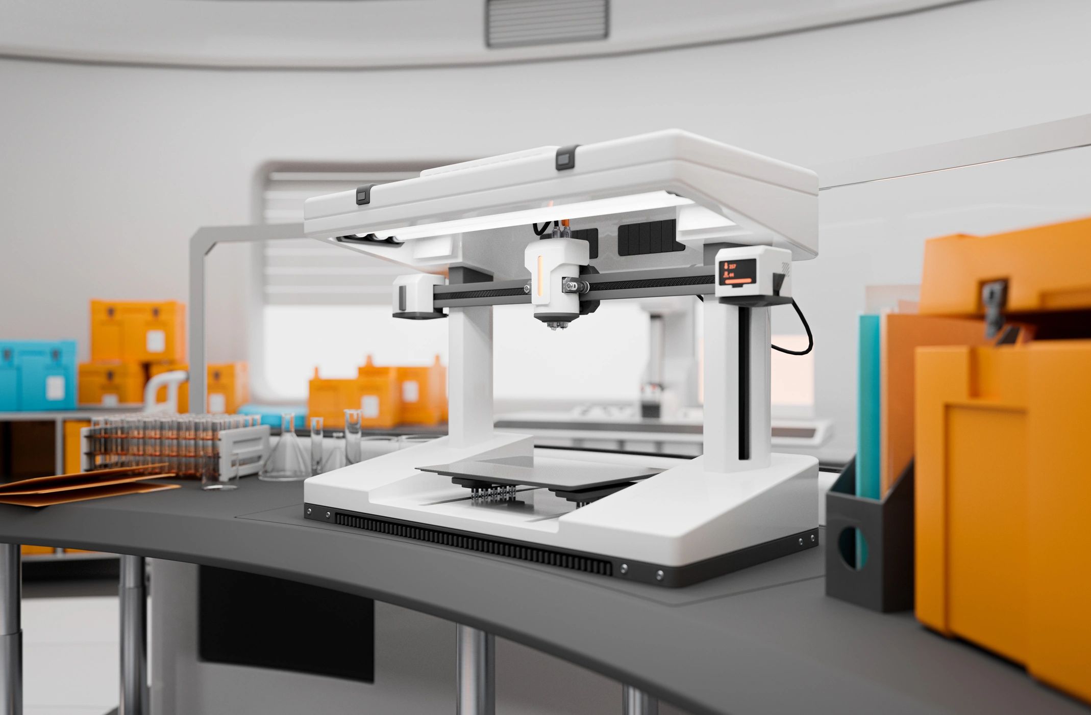 Industrial 3D printer in a lab setting